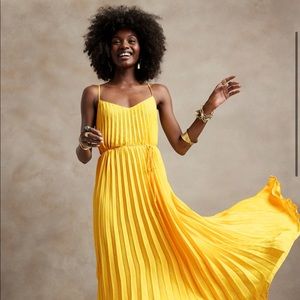 Banana Republic Yellow Pleated Midi Dress